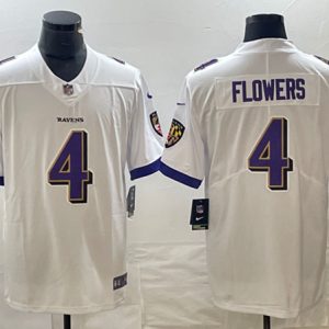 Men Baltimore Ravens #4 Zay Flowers White Vapor Untouchable Football Jersey