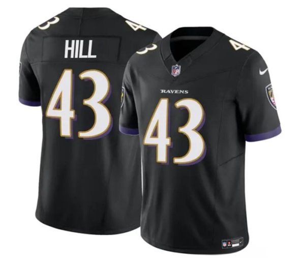 Men Baltimore Ravens #43 Justice Hill Black 2023 F.U.S.E. Vapor Limited Football Stitched Jersey