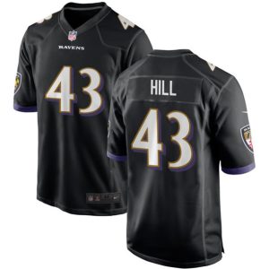 Men Baltimore Ravens #43 Justice Hill Black Football Stitched Game Jersey