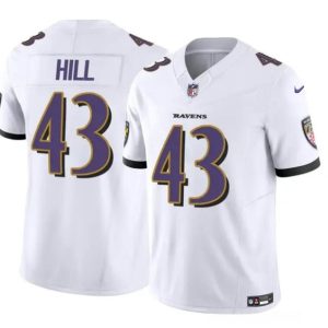 Men Baltimore Ravens #43 Justice Hill White 2023 F.U.S.E. Vapor Limited Football Stitched Jersey