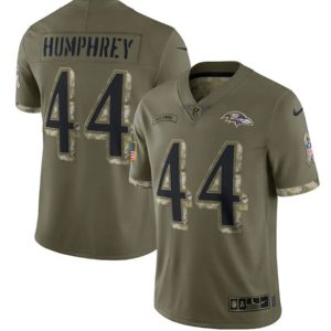 Men Baltimore Ravens #44 Marlon Humphrey 2022 Olive Salute To Service Limited Stitched Jersey