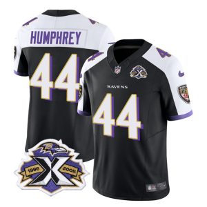 Men Baltimore Ravens #44 Marlon Humphrey Black/White 2023 F.U.S.E With Patch Throwback Vapor Limited Stitched Jersey