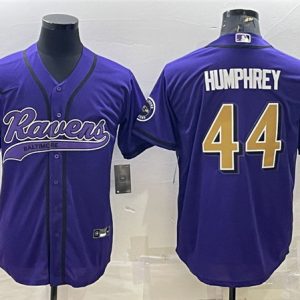 Men Baltimore Ravens #44 Marlon Humphrey Purple Gold With Patch Cool Base Stitched Baseball Jersey