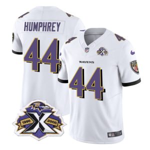 Men Baltimore Ravens #44 Marlon Humphrey White 2023 F.U.S.E With Patch Throwback Vapor Limited Stitched Jersey