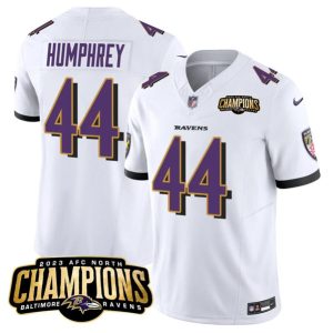 Men Baltimore Ravens #44 Marlon Humphrey White 2023 F.U.S.E. AFC North Champions Vapor Limited Football Stitched Jersey