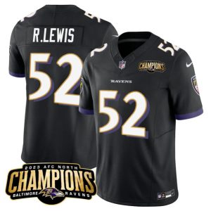 Men Baltimore Ravens #52 Ray Lewis Black 2023 F.U.S.E. AFC North Champions Vapor Limited Football Stitched Jersey