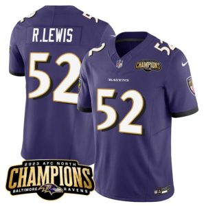 Men Baltimore Ravens #52 Ray Lewis Purple 2023 F.U.S.E. AFC North Champions Vapor Limited Football Stitched Jersey