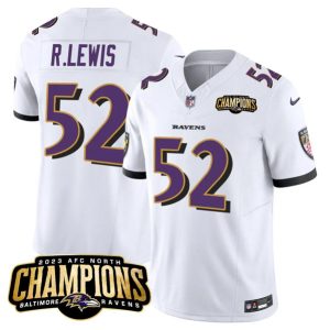 Men Baltimore Ravens #52 Ray Lewis White 2023 F.U.S.E. AFC North Champions Vapor Limited Football Stitched Jersey