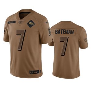 Men Baltimore Ravens #7 Rashod Bateman 2023 Brown Salute To Service Limited Football Stitched Jersey