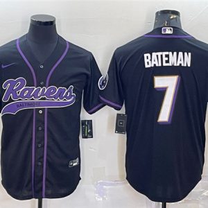 Men Baltimore Ravens #7 Rashod Bateman Black With Patch Cool Base Stitched Baseball Jersey