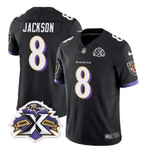 Men Baltimore Ravens #8 Lamar Jackson Black 2023 F.U.S.E With Patch Throwback Vapor Limited Stitched Jersey