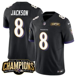 Men Baltimore Ravens #8 Lamar Jackson Black 2023 F.U.S.E. AFC North Champions Vapor Limited Football Stitched Jersey