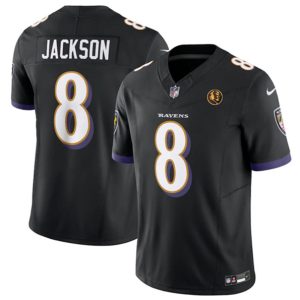 Men Baltimore Ravens #8 Lamar Jackson Black 2023 F.U.S.E. With John Madden Patch Vapor Limited Football Stitched Jersey