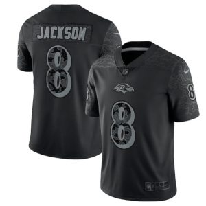 Men Baltimore Ravens #8 Lamar Jackson Black Reflective Limited Stitched Football Jersey