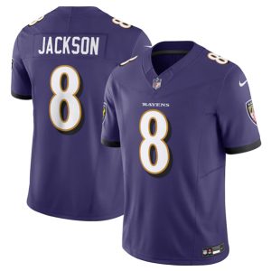 Men Baltimore Ravens #8 Lamar Jackson Purple 2023 F.U.S.E Vapor Jersey