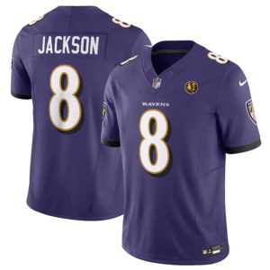 Men Baltimore Ravens #8 Lamar Jackson Purple 2023 F.U.S.E. With John Madden Patch Vapor Limited Football Stitched Jersey