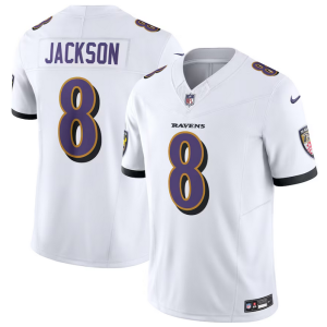 Men Baltimore Ravens #8 Lamar Jackson White 2023 F.U.S.E Vapor Jersey