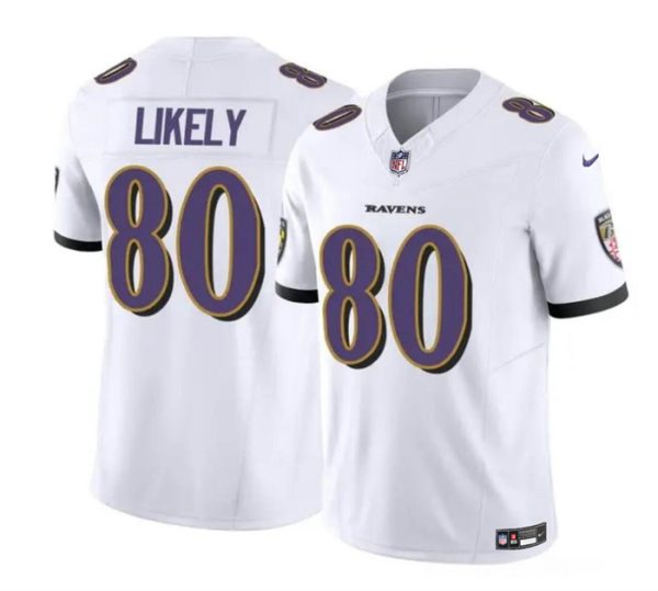 Men Baltimore Ravens #80 Isaiah Likely White 2023 F.U.S.E. Vapor Limited Football Stitched Jersey