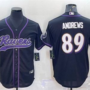 Men Baltimore Ravens #89 Mark Andrews Black With Patch Cool Base Stitched Baseball Jersey