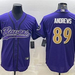 Men Baltimore Ravens #89 Mark Andrews Purple Gold With Patch Cool Base Stitched Baseball Jersey