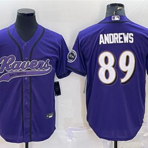 Men Baltimore Ravens #89 Mark Andrews Purple With Patch Cool Base Stitched Baseball Jersey