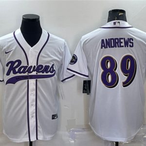 Men Baltimore Ravens #89 Mark Andrews White With Patch Cool Base Stitched Baseball Jersey