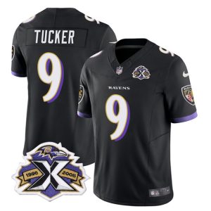 Men Baltimore Ravens #9 Justin Tucker Black 2023 F.U.S.E With Patch Throwback Vapor Limited Stitched Jersey