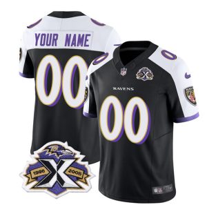 Men Baltimore Ravens Active Player Custom Black/White 2023 F.U.S.E With Patch Throwback Vapor Limited Stitched Jersey