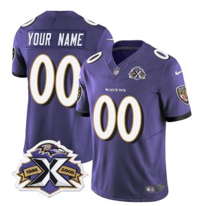 Men Baltimore Ravens Active Player Custom Purple 2023 F.U.S.E With Patch Throwback Vapor Limited Stitched Jersey