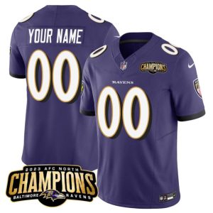 Men Baltimore Ravens Active Player Custom Purple 2023 F.U.S.E. AFC North Champions Vapor Limited Football Stitched Jersey