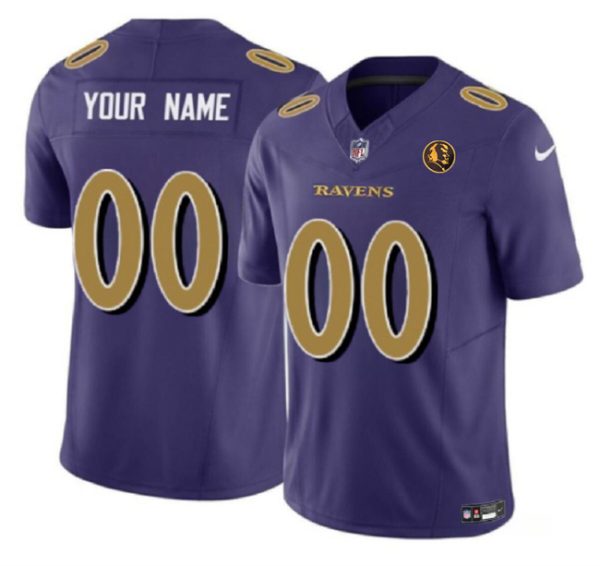 Men Baltimore Ravens Active Player Custom Purple 2023 F.U.S.E. With John Madden Patch Color Rush Limited Stitched Jersey