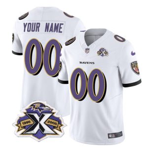 Men Baltimore Ravens Active Player Custom White 2023 F.U.S.E With Patch Throwback Vapor Limited Stitched Jersey