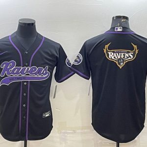 Men Baltimore Ravens Black Team Big Logo With Patch Cool Base Stitched Baseball Jersey