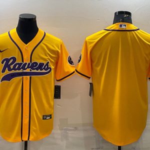 Men Baltimore Ravens Blank Yellow With Patch Cool Base Stitched Baseball Jersey