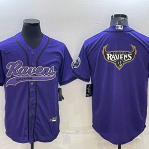 Men Baltimore Ravens Purple Team Big Logo With Patch Cool Base Stitched Baseball Jersey