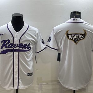 Men Baltimore Ravens White Team Big Logo With Patch Cool Base Stitched Baseball Jersey