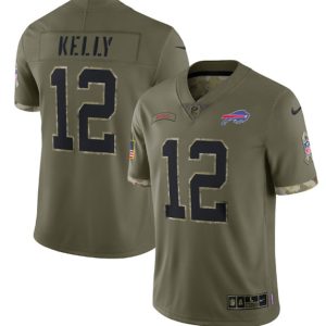 Men Buffalo Bills #12 Jim Kelly 2022 Olive Salute To Service Limited Stitched Jersey