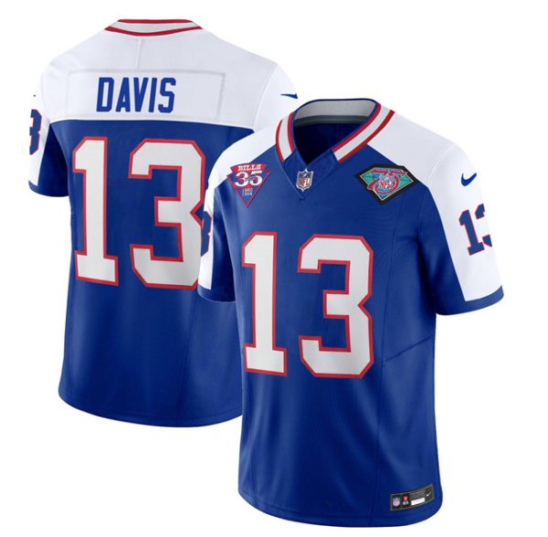 Men Buffalo Bills #13 Gabe Davis Blue/White 2023 F.U.S.E. 75th Anniversary Throwback Vapor Untouchable Limited Football Stitched Jersey