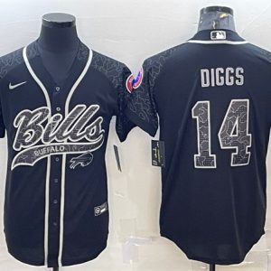 Men Buffalo Bills #14 Stefon Diggs Black Reflective With Patch Cool Base Stitched Baseball Jersey