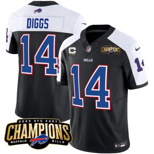 Men Buffalo Bills #14 Stefon Diggs Black/White 2023 F.U.S.E. AFC East Champions With 4-star C Ptach Football Stitched Jersey