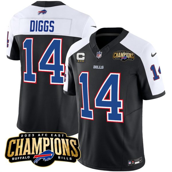 Men Buffalo Bills #14 Stefon Diggs Black/White 2023 F.U.S.E. AFC East Champions With 4-star C Ptach Football Stitched Jersey