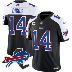 Men Buffalo Bills #14 Stefon Diggs Black/White 2023 F.U.S.E. New York Patch and 3-Star C Patch Vapor Untouchable Limited Football Stitched Jersey