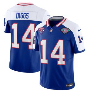 Men Buffalo Bills #14 Stefon Diggs Blue/White 2023 F.U.S.E. 75th Anniversary Throwback Vapor Untouchable Limited Football Stitched Jersey