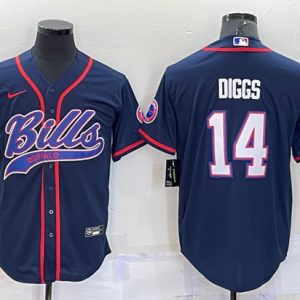 Men Buffalo Bills #14 Stefon Diggs Navy With Patch Cool Base Stitched Baseball Jersey