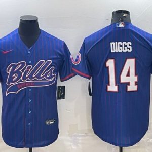 Men Buffalo Bills #14 Stefon Diggs Royal With Patch Cool Base Stitched Baseball Jersey