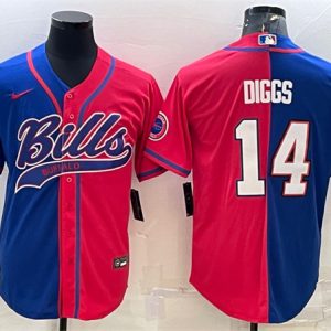 Men Buffalo Bills #14 Stefon Diggs Royal/Red Split With Patch Cool Base Stitched Baseball Jersey