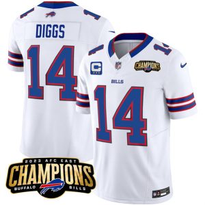 Men Buffalo Bills #14 Stefon Diggs White 2023 F.U.S.E. AFC East Champions With 3-star C Ptach Football Stitched Jersey