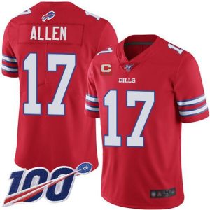 Men Buffalo Bills #17 Josh Allen 100th Season Red With C Patch Vapor Untouchable Limited Stitched NFL Jersey