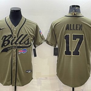 Men Buffalo Bills #17 Josh Allen 2022 Olive Salute to Service Cool Base Stitched Baseball Jersey