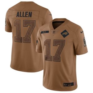 Men Buffalo Bills #17 Josh Allen 2023 Brown Salute To Service Limited Football Stitched Jersey